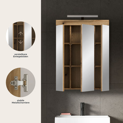 Armoire de toilette avec éclairage SCOUT (L/H/P : env. 60/79/18 cm) en imitation chêne Evoak/verre miroir