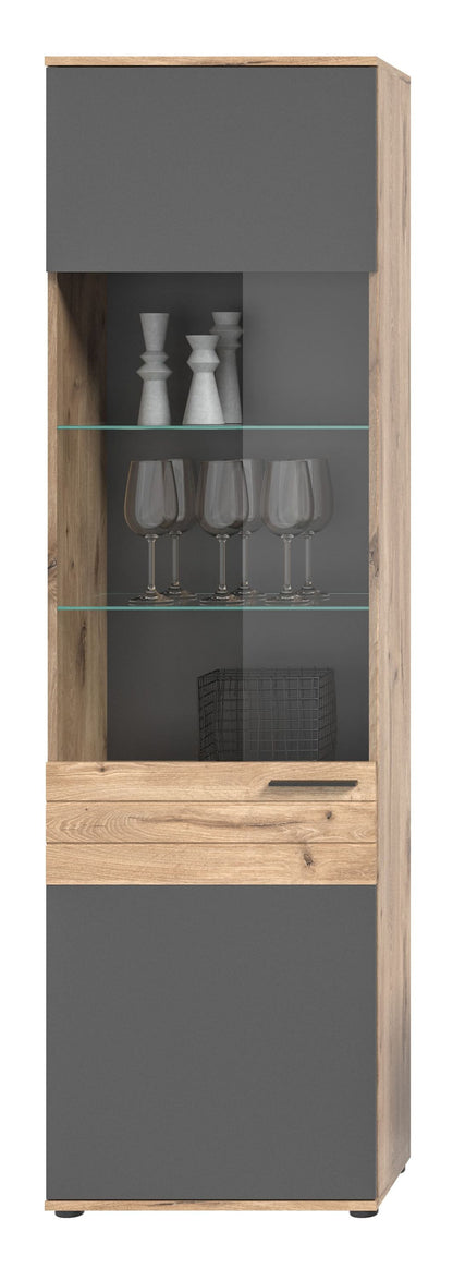 Vitrine MASON (L/H/P : env. 57/200/37 cm) en imitation Chêne Nox/gris Basalte