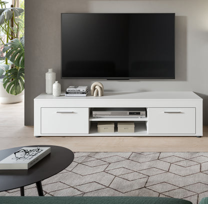 Meuble TV bas JAM (L/H/P : env. 160/37/40 cm) en imitation chêne Wotan/gris