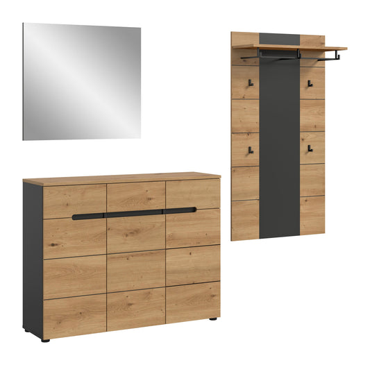 Homes & Jones Garderobenset 3-tlg., 1x Paneel, Kommode und Spiegel, Möbel Set