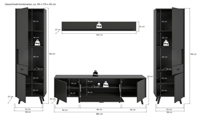 Ensemble mural LINEA (L/H/P : env. 331/195/40 cm) en gris/gris mat