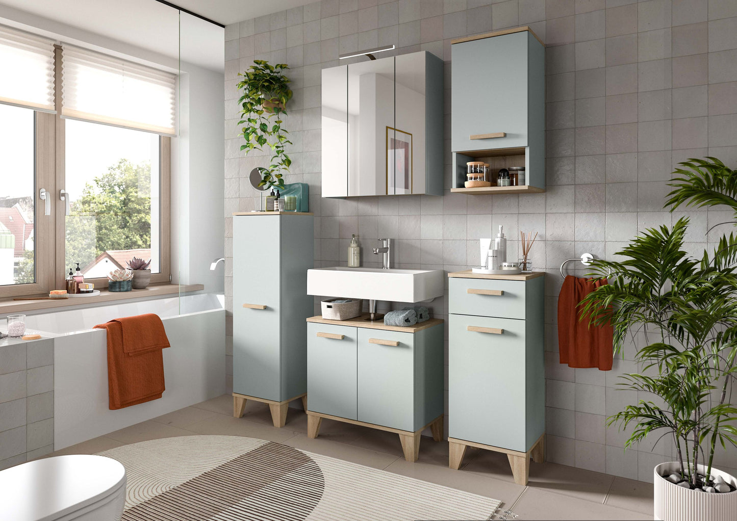 Bathroom Set incl. Lighting STAR (W/H/D: approx. 60/190/34 cm) in light green/light green