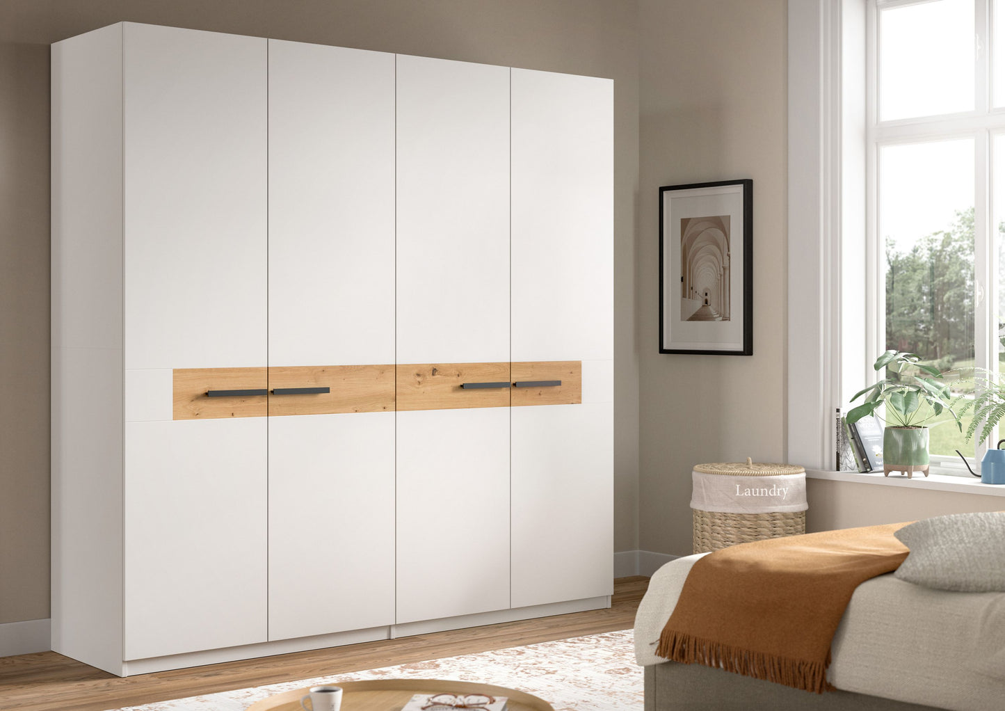 Homes & Jones Schlafzimmerschrank 200 cm breit, Kleiderschrank weiß m. Absetzu.