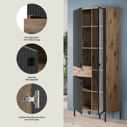 Homes & Jones Vitrinenschrank, Wohnzimmerschrank-mit 4 Deko Fächer, Wohnmöbel