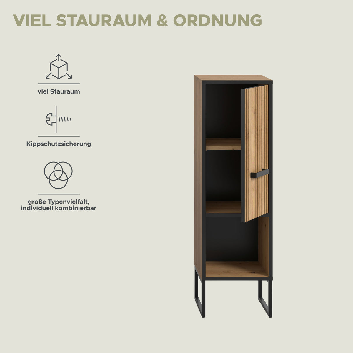 Tall cabinet BAGNO (W/H/D: approx. 30/101/32 cm) in Artisan Oak replica/Artisan Oak replica