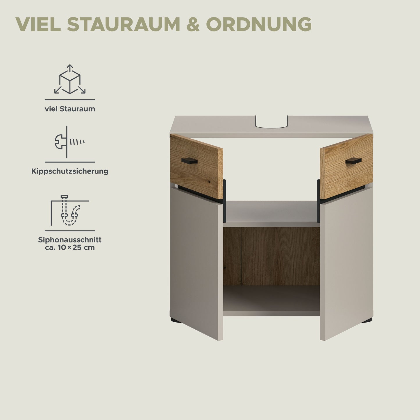 Homes & Jones Waschbeckenunterschrank 60 cm breite, Badezimmerschrank, Badmöbel