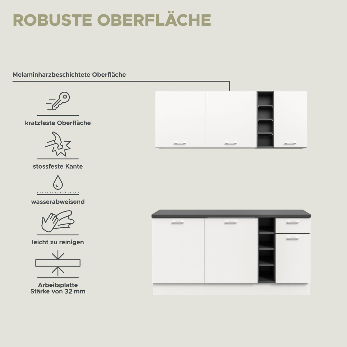 Küchenzeile (ohne E-Geräte) (B/H/T 180x211x60 cm) in Weiß