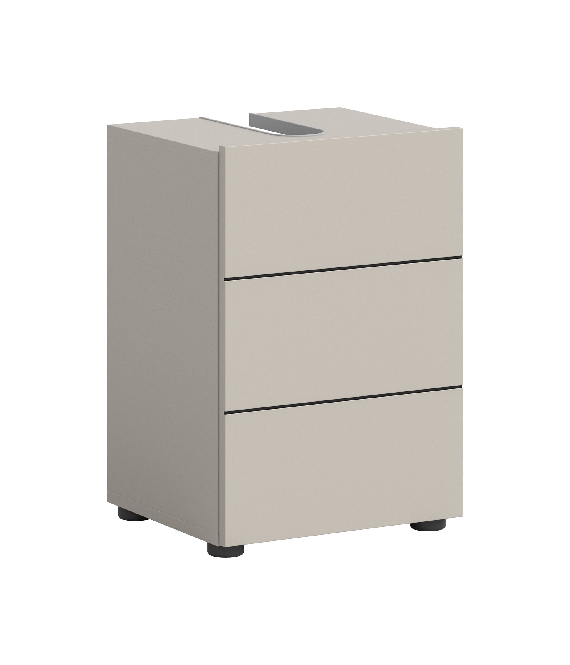 Schmaler Waschbeckenunterschrank mit 1 Einlegeboden, grau, geschlossene Front mit Griffmulde