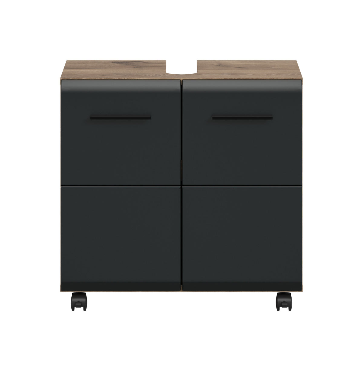 Rolling Washbasin Cabinet ICE (W/H/D: approx. 60/58/30 cm) in Nox Oak finish/matt black