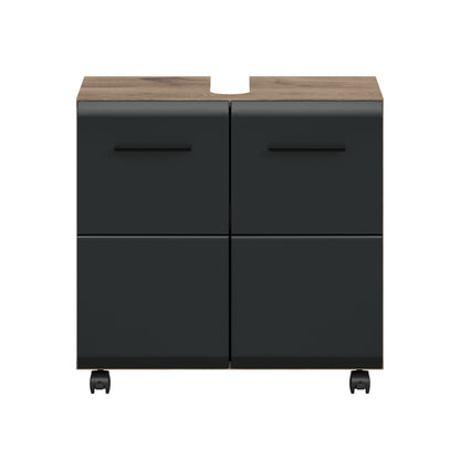 Rolling Washbasin Cabinet ICE (W/H/D: approx. 60/58/30 cm) in Nox Oak finish/matt black