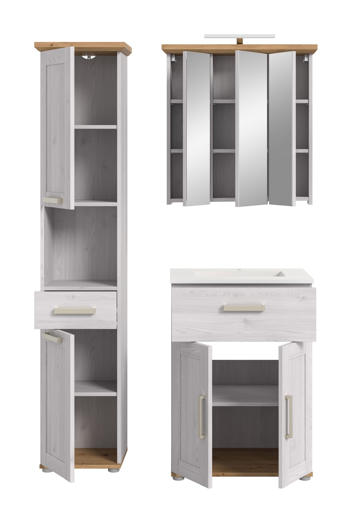 Bathroom Set incl. Lighting VERONA (W/H/D: approx. 115/187/45 cm) in Sibiu Larch replica/Sibiu Larch replica