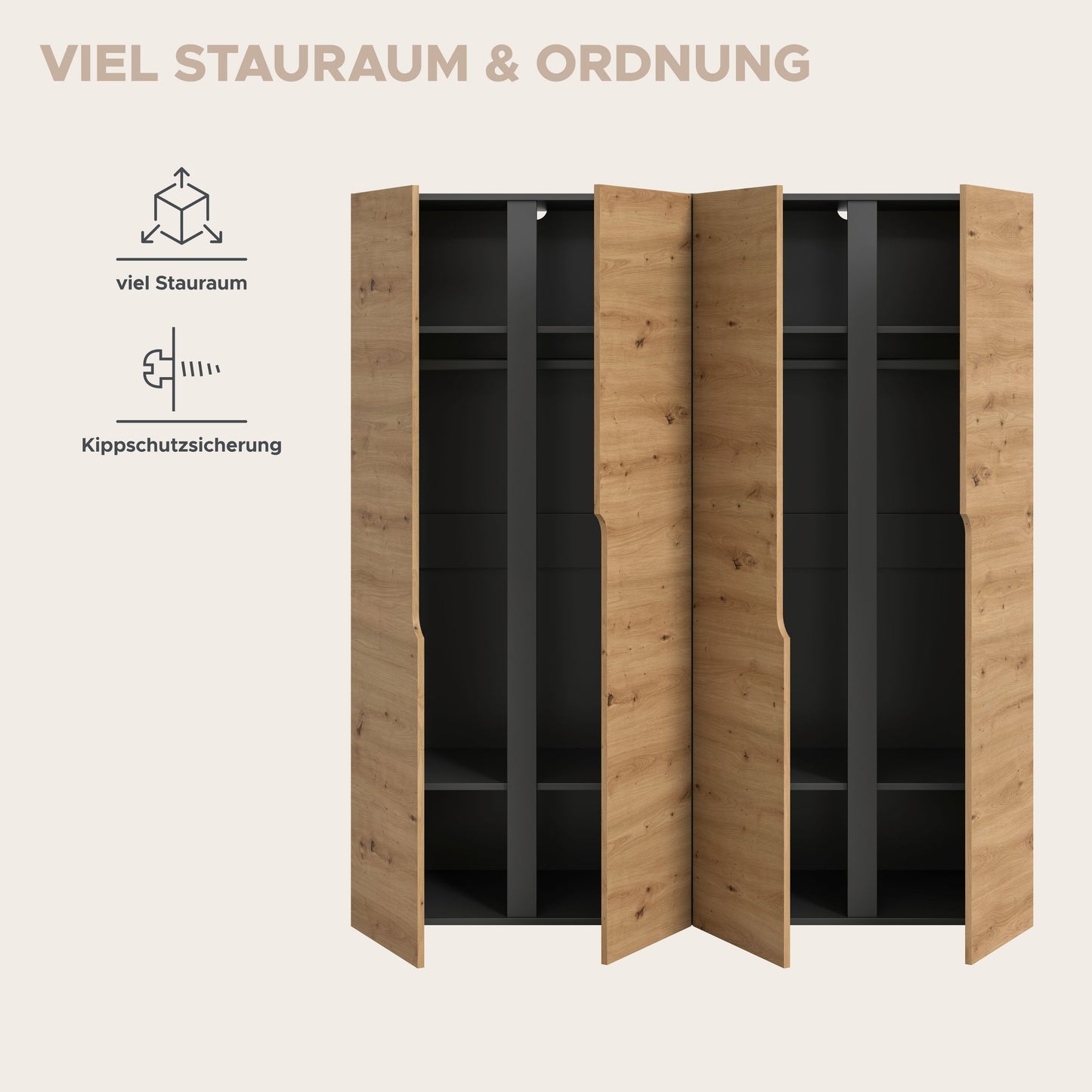 Wardrobe combination ANGA (W/H/D: approx. 160/180/51 cm) in anthracite/Artisan oak replica