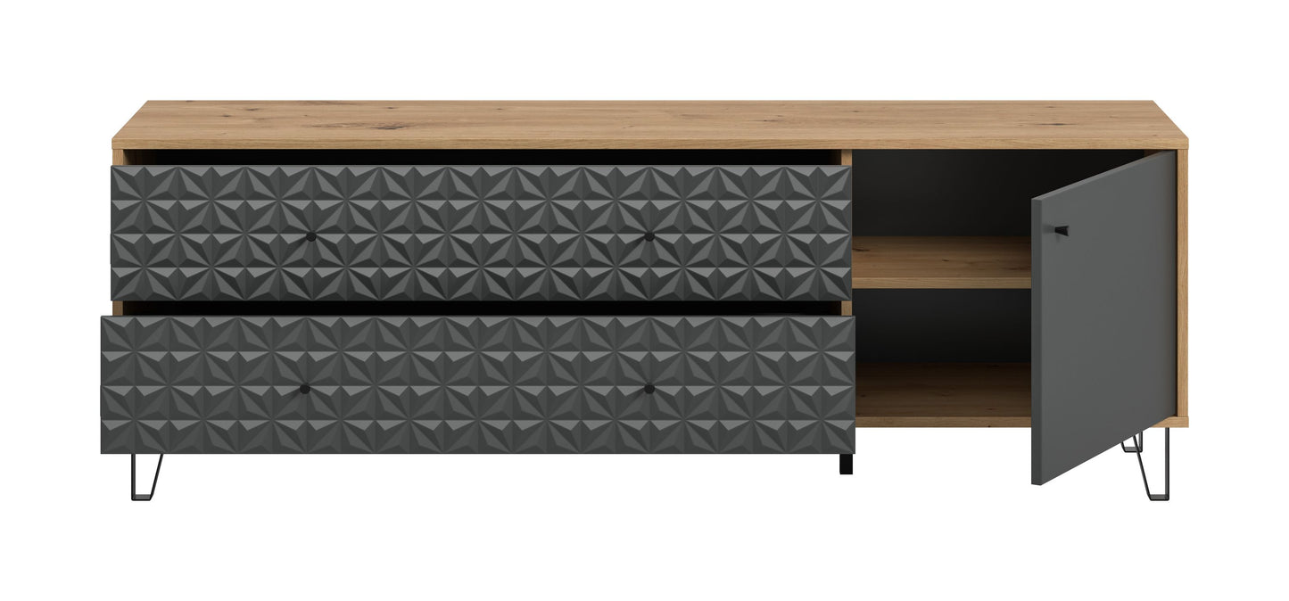 Meuble TV PRISMA (L/H/P : env. 164/56/40 cm) en imitation chêne Artisan/anthracite mat