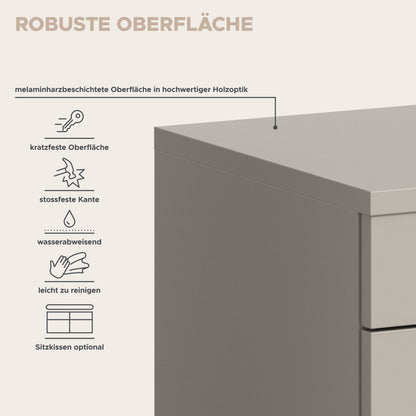 Garderoben-Set: robuste Frontfläche mit Melaminharzbeschichtung und stoßfester Kante