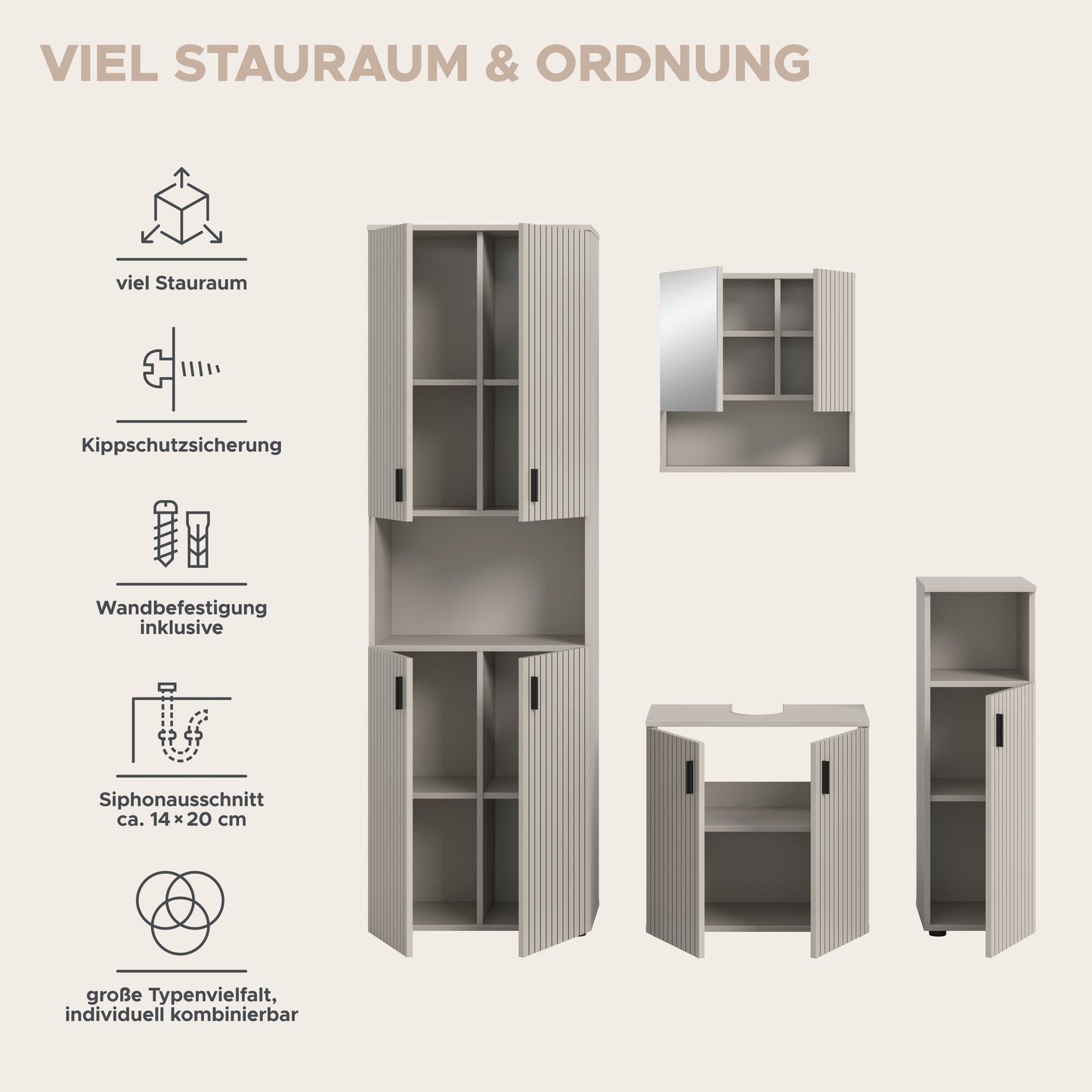 MONE Bathroom Furniture Set (W/H/D: approx. 180/192/30 cm) in Cashmere/Cashmere