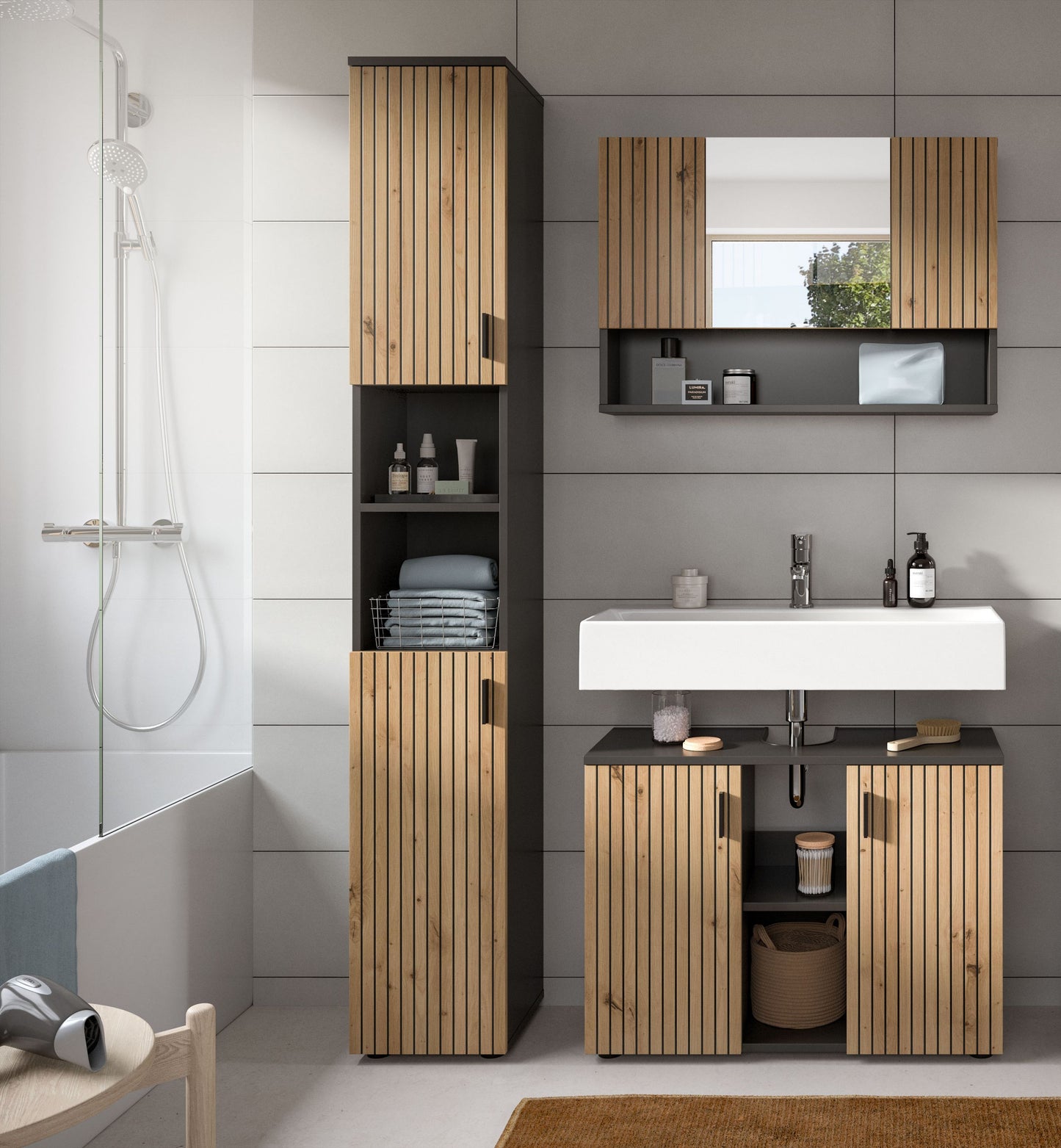 Homes & Jones Badezimmermöbel Set 3-tlg. Badmöbelset mit Badspiegelschrank