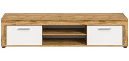 Meuble TV bas JAM (L/H/P : env. 160/37/40 cm) en imitation chêne Wotan/gris