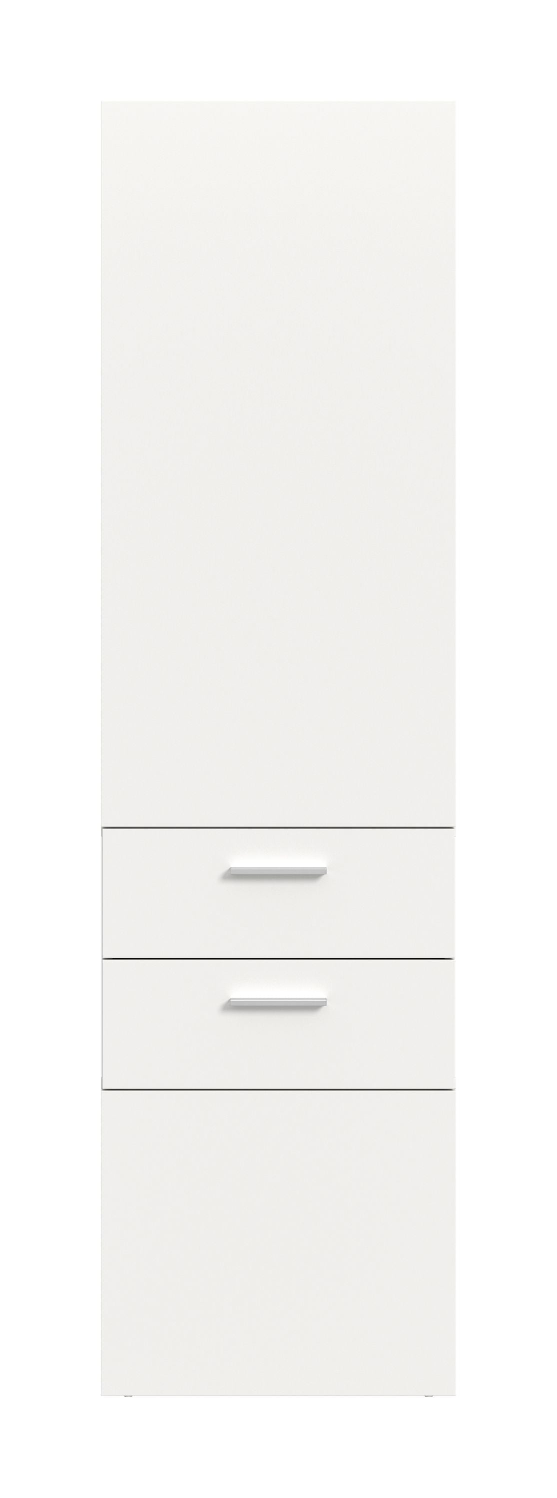 Kompaktgarderobe mit weißer Front und zwei Schubfächern, ohne Griffdetails sichtbar