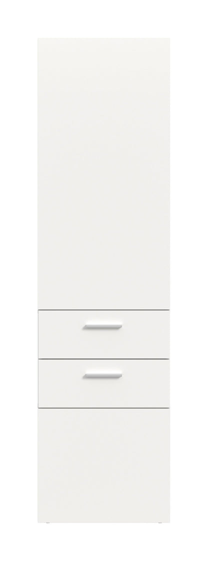 Kompaktgarderobe mit weißer Front und zwei Schubfächern, ohne Griffdetails sichtbar