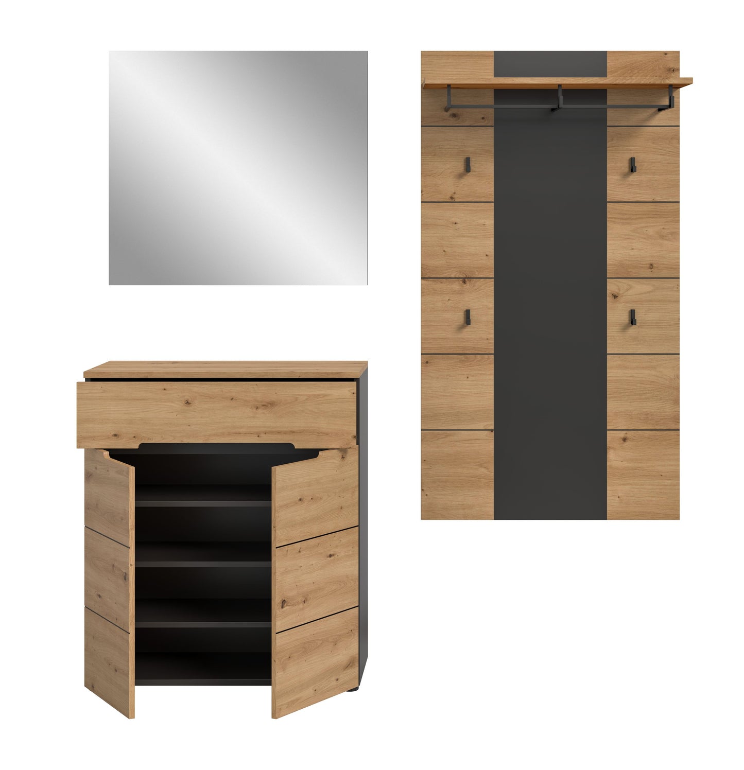 Ensemble de vestiaire CANU (L/H/P : env. 175/190/37 cm) gris Basalte/vert Smoke Green