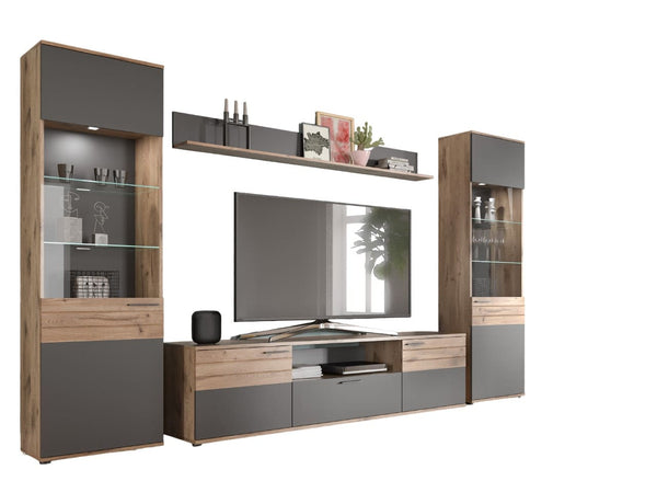 Wohnkombination MASON (B/H/T: ca. 324/200/47 cm) in Nox Oak Nachbildung/Basalt grau
