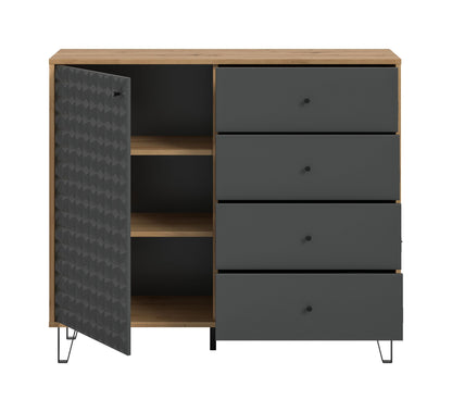 Buffet haut PRISMA (L/H/P : env. 110/96/40 cm) en imitation chêne Artisan/anthracite mat