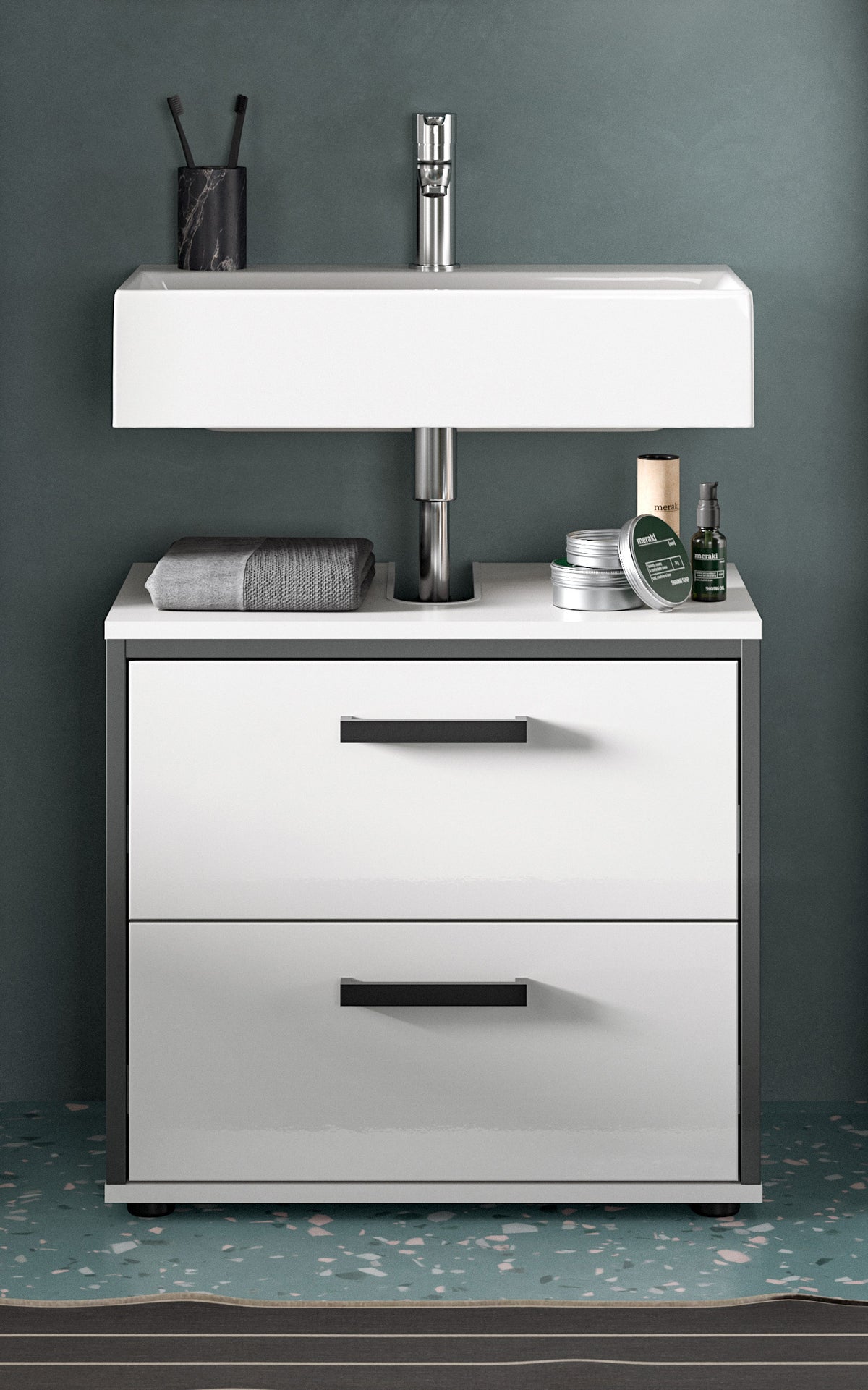Vanity unit KOJAK (W/H/D: approx. 60/55/37 cm) in white/white high gloss