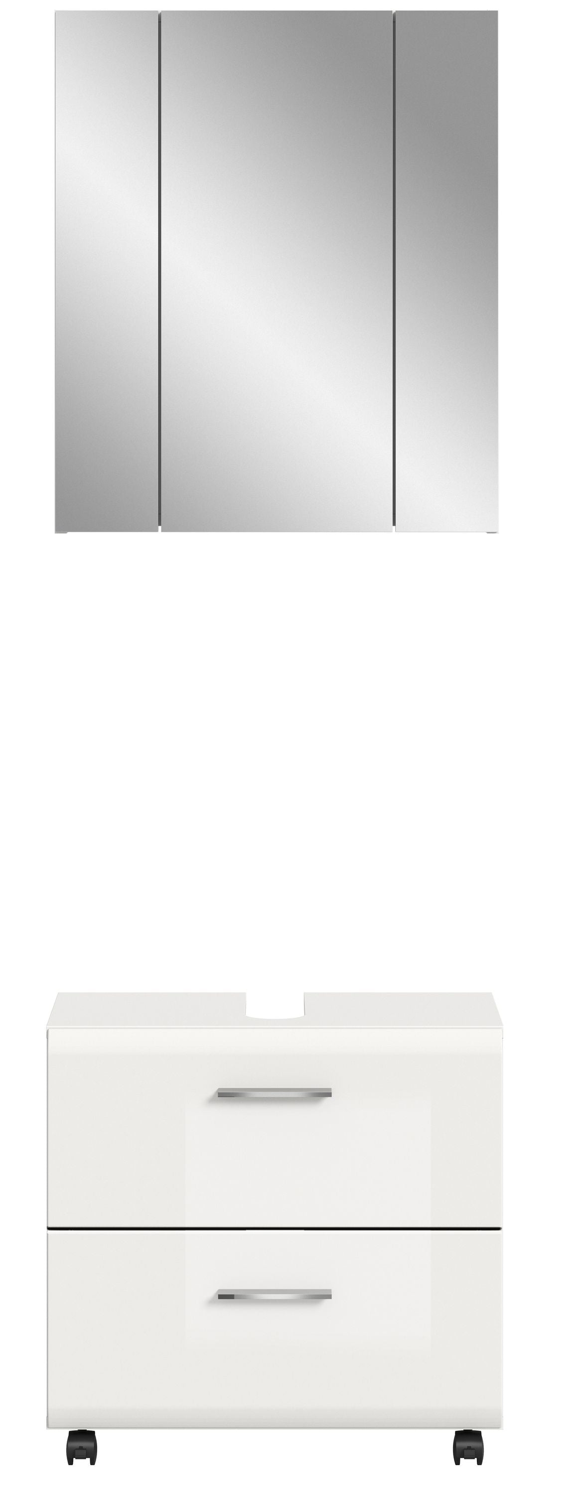 Homes & Jones Badmöbelset 2-tlg., Schrank 60 cm rollbar, Badspiegelschrank 3-trg