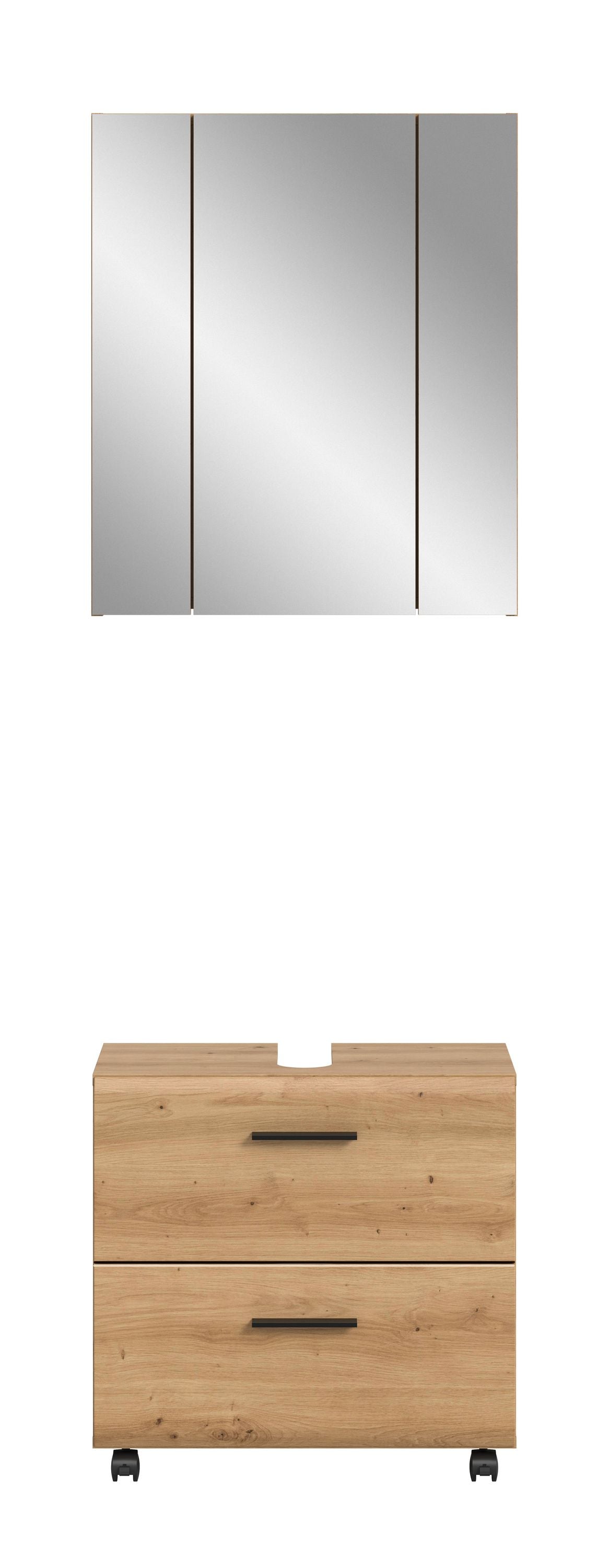 Homes & Jones Badmöbelset 2-tlg., Schrank 60 cm rollbar, Badspiegelschrank 3-trg