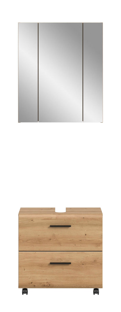 Homes & Jones Badmöbelset 2-tlg., Schrank 60 cm rollbar, Badspiegelschrank 3-trg