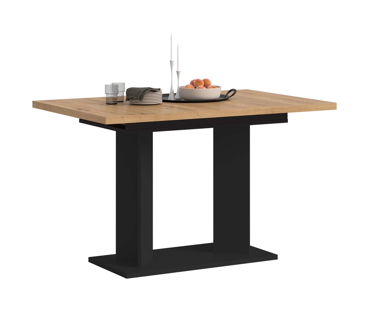Table de salle à manger GUSTAV (L/H/P : env. 160/76/80 cm) en blanc/imitation chêne Artisan