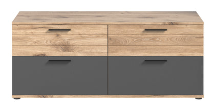 Meuble TV MASON (L/H/P : env. 130/53/47 cm) aspect chêne Nox/gris basalte
