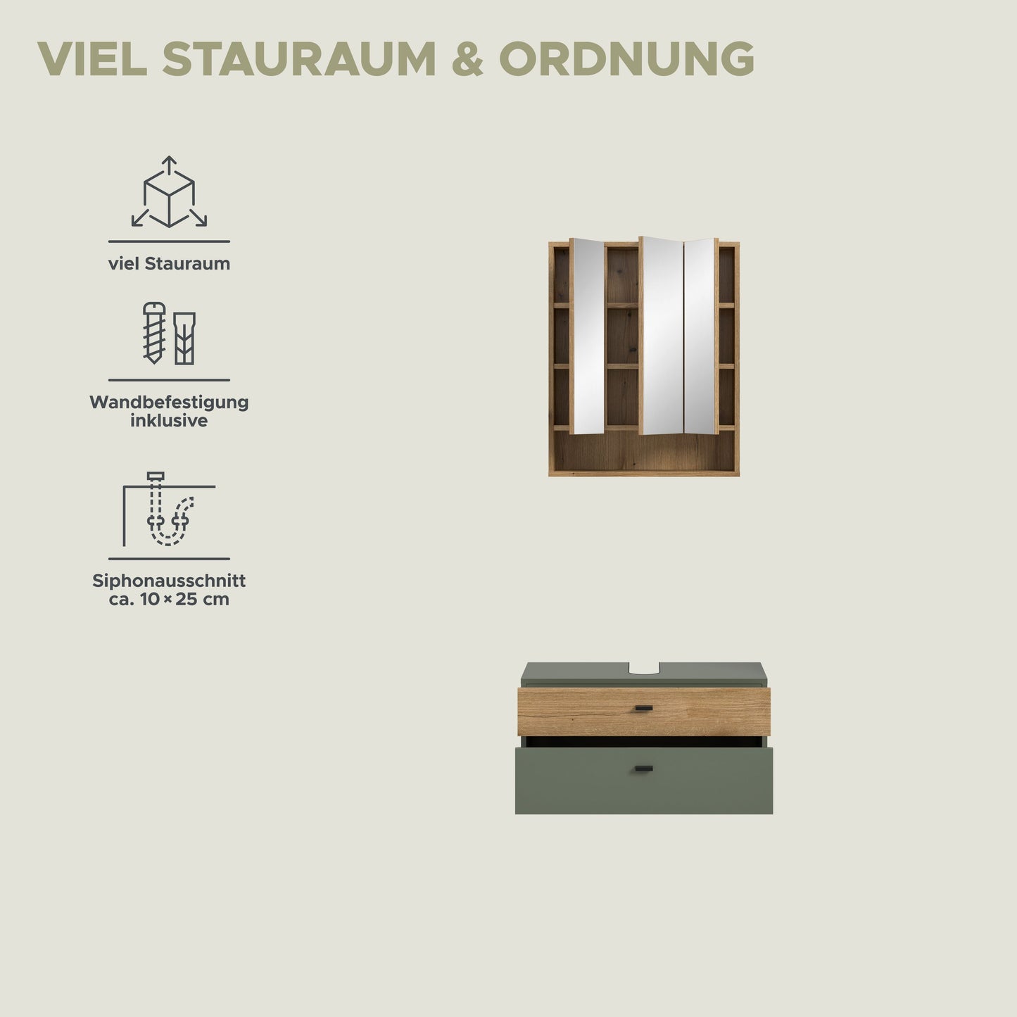 Homes & Jones Badmöbelset 3-tlg. Badmöbelset mit Badspiegelschrank, Badmöbel