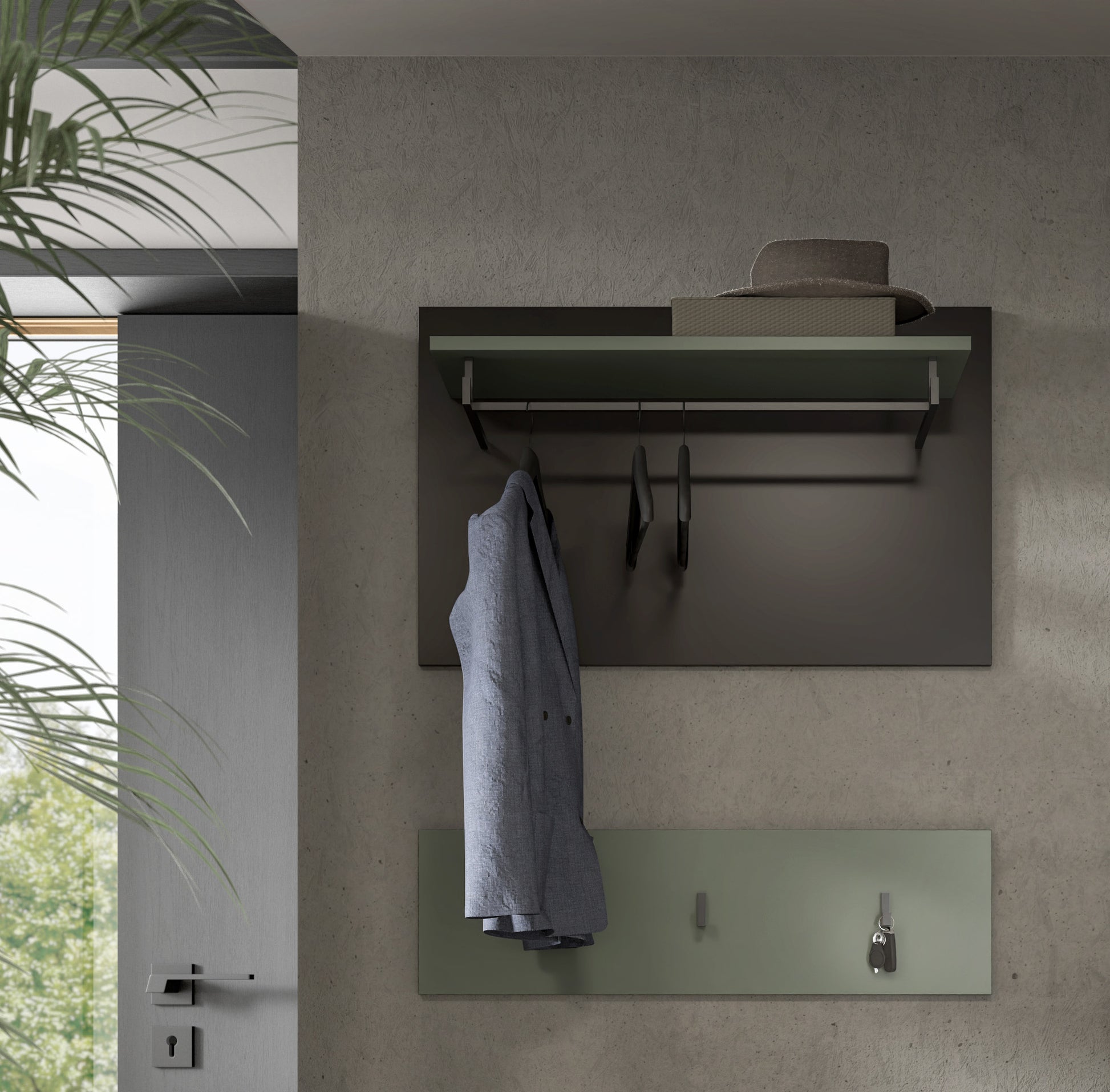 Homes & Jones Wandgarderobe mit Hutablage, drei Kleiderhaken und Garderobenpaneel, grün
