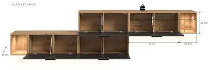 Living Room Combination incl. Lighting THE ONE (W/H/D: approx. 276/97/34 cm) in Artisan Oak Reproduction/Smoke Green