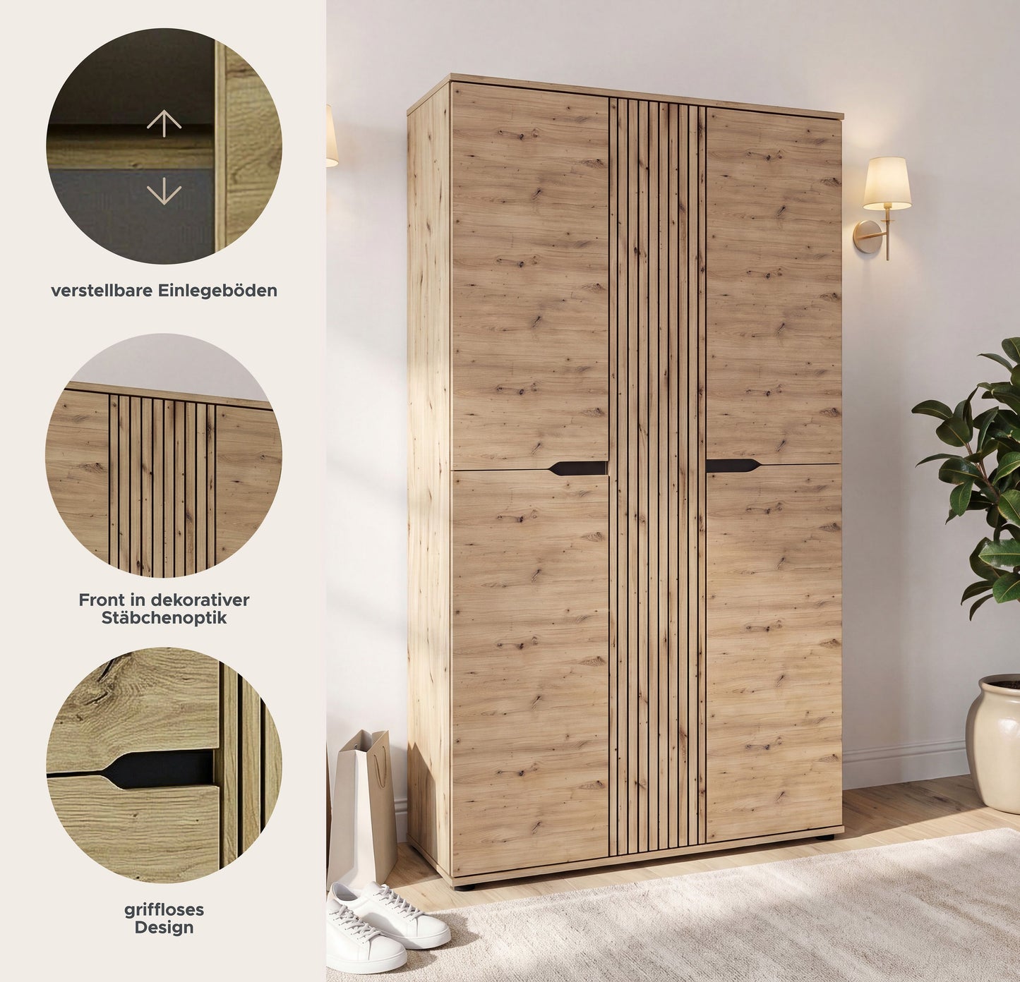 Keno Garderobenschrank (B/H/T: 104x191x37 cm) in Artisan Eiche Nachbildung