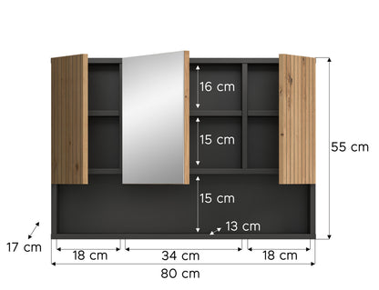 Homes & Jones Badspiegelschrank mit Spiegel, Maßen: 80 cm Breite; offene Fächer