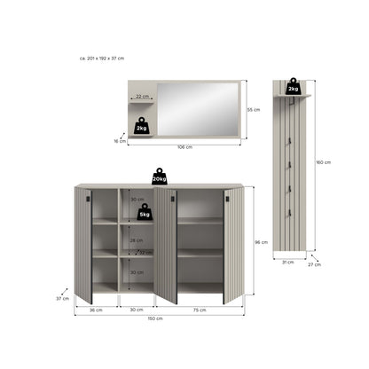 Homes & Jones Garderobe 3-tlg. Garderoben Set, Flurmöbel-Dielenmöbel