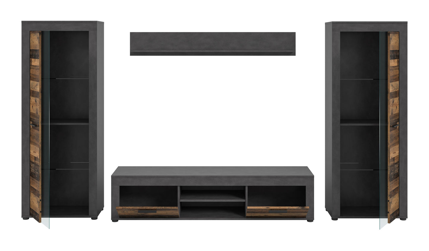 Ensemble meuble TV JAM (L/H/P : env. 310/159/40 cm) imitation chêne Wotan/gris
