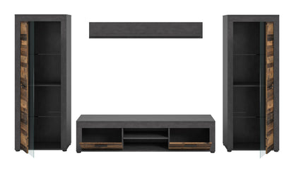 Ensemble meuble TV JAM (L/H/P : env. 310/159/40 cm) imitation chêne Wotan/gris