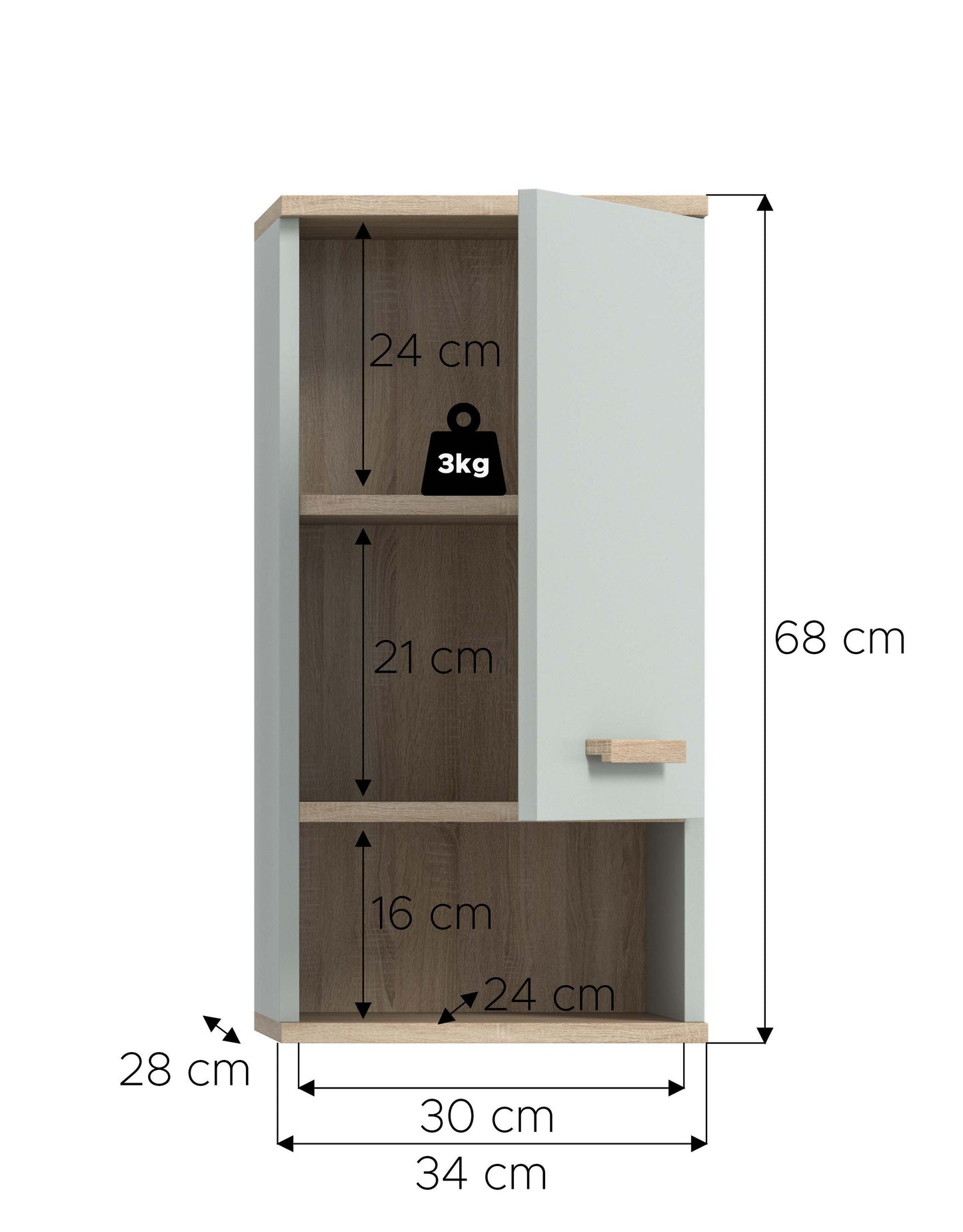 Wall cabinet STAR (W/H/D: approx. 34/68/28 cm) in light green/light green