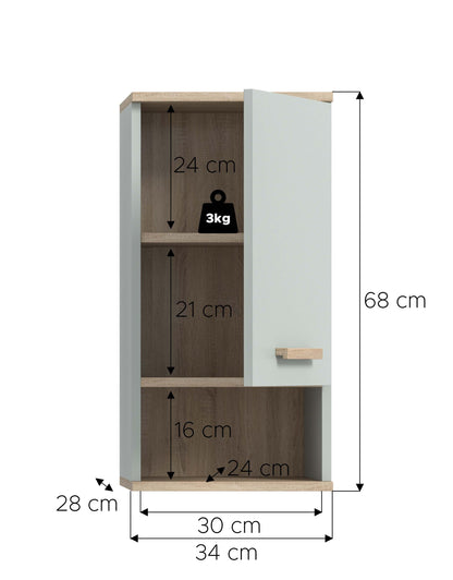 Wall cabinet STAR (W/H/D: approx. 34/68/28 cm) in light green/light green