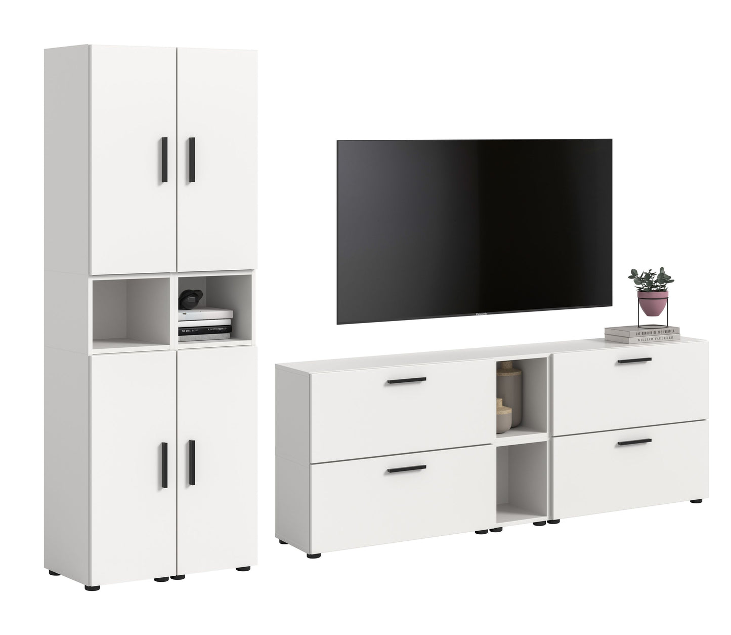 Homes & Jones Wohnwand 4-tlg. TV Möbel Modular Lowboard, Wohnzimmerschrank