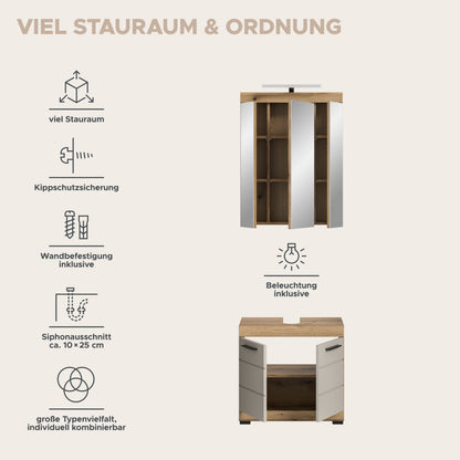 Badezimmerset mit Spiegelschrank und Waschtischunterschrank für geordneten Stauraum