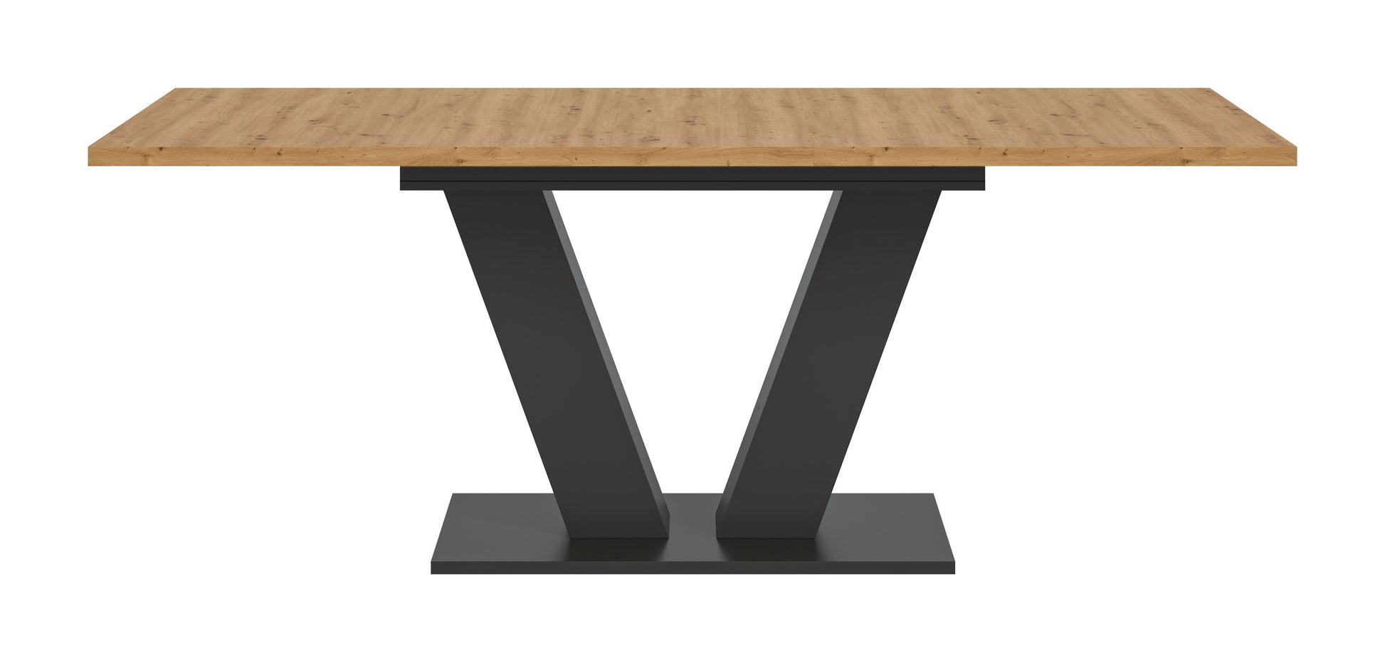 Esstisch mit heller Holzplatte und schwarzem X-Gestell, rechteckig