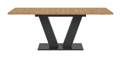 Esstisch mit heller Holzplatte und schwarzem X-Gestell, rechteckig