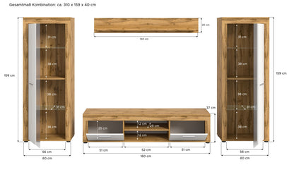 Ensemble meuble TV JAM (L/H/P : env. 310/159/40 cm) imitation chêne Wotan/gris