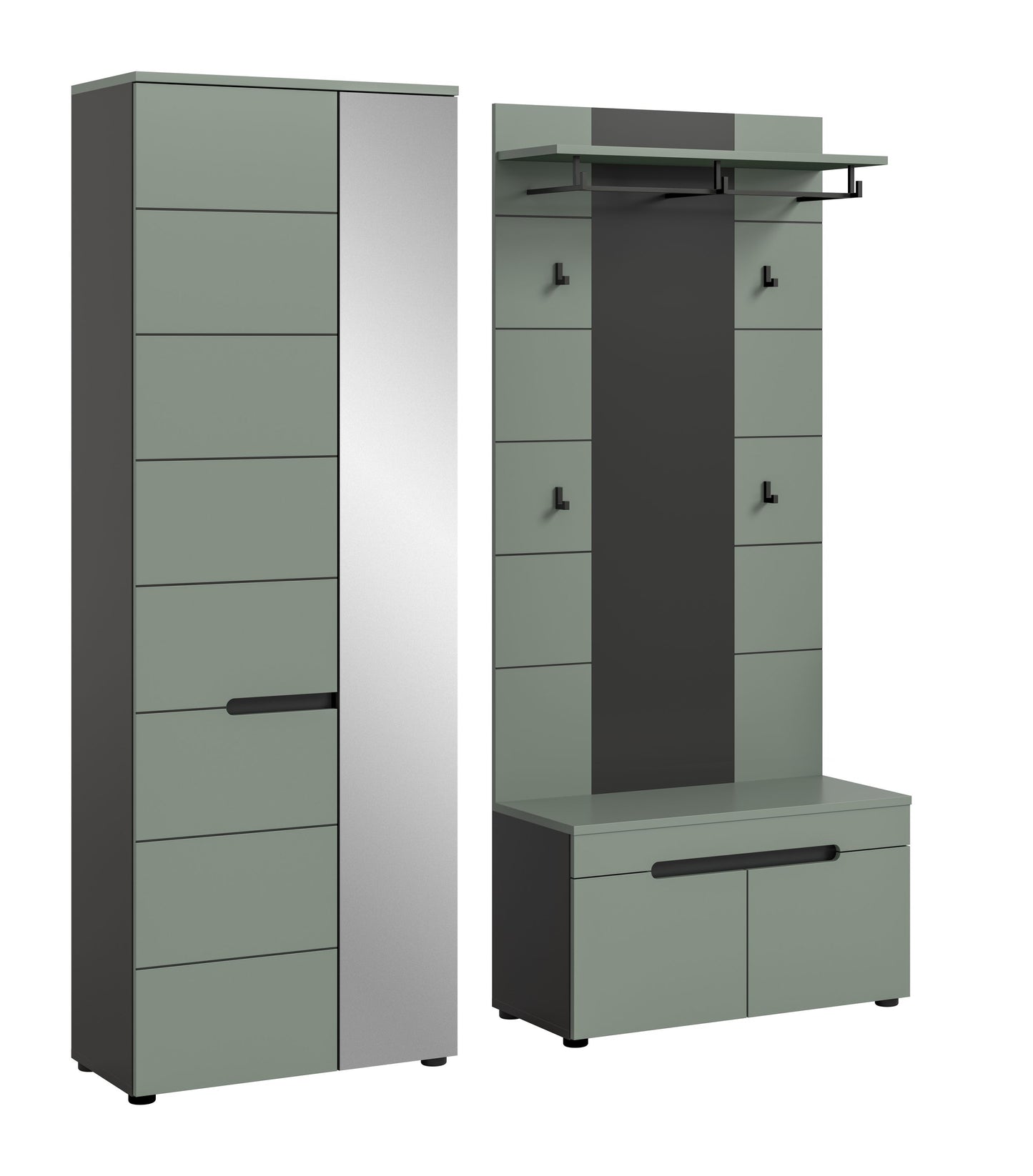 Homes & Jones Garderobenset 3-tlg., 1x Paneel, Sitzbank, Schrank mit Spiegel