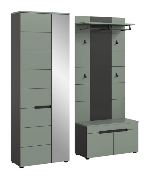 Homes & Jones Garderobenset 3-tlg., 1x Paneel, Sitzbank, Schrank mit Spiegel