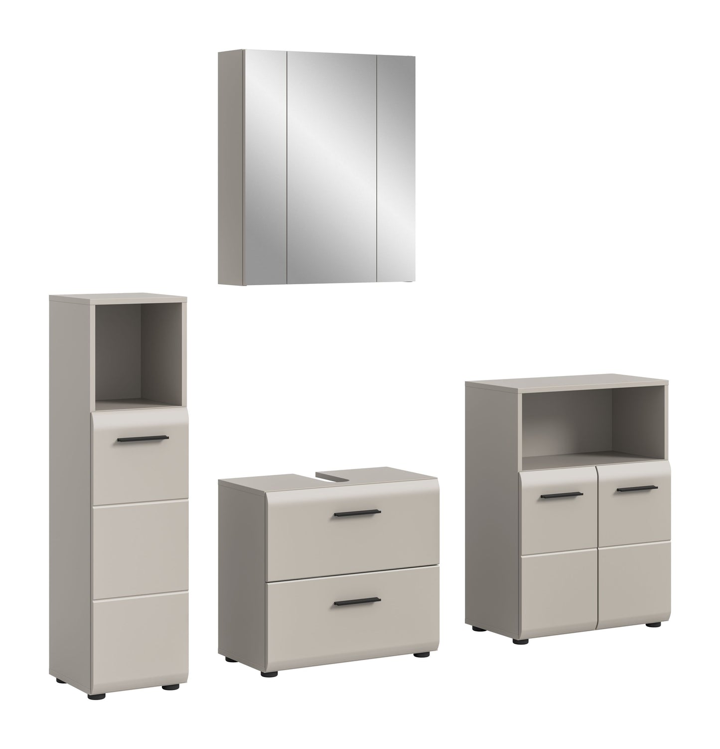 Badmöbel-Set 4-teilig mit Spiegelschrank und Schränken in Weiß